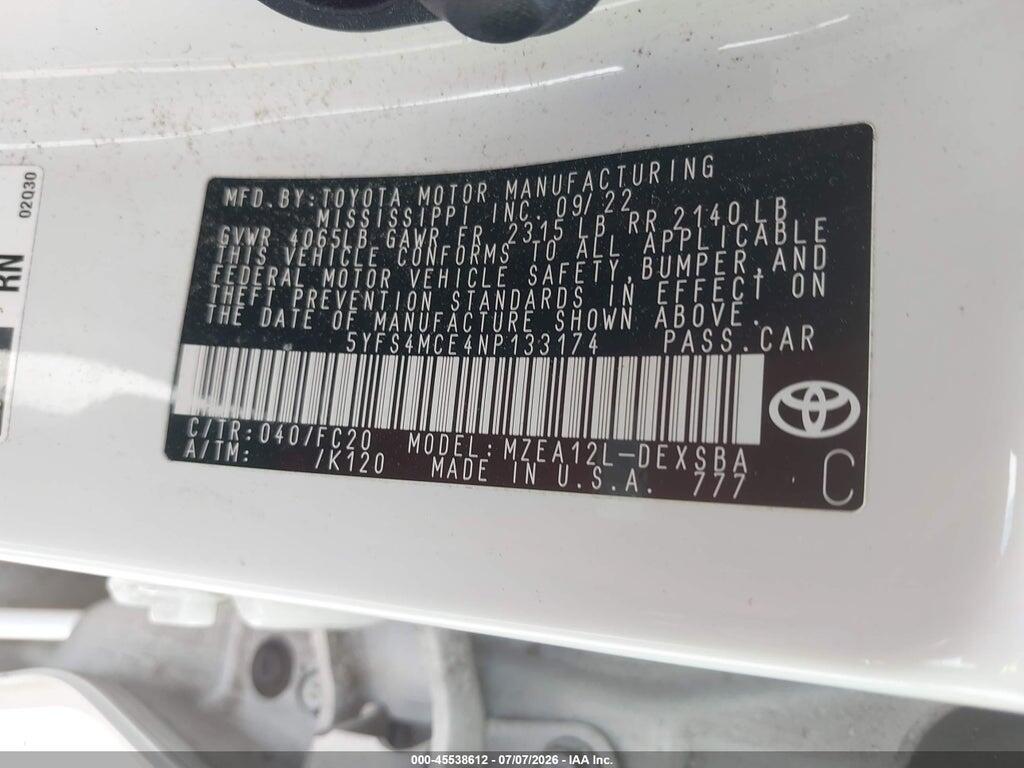 5YFS4MCE4NP133174 2022 TOYOTA COROLLA photo no. 9