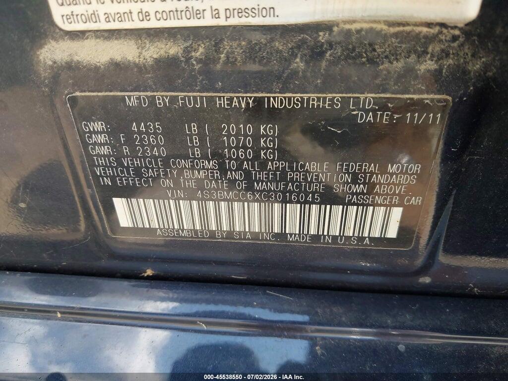 4S3BMCC6XC3016045 2012 SUBARU LEGACY photo no. 9