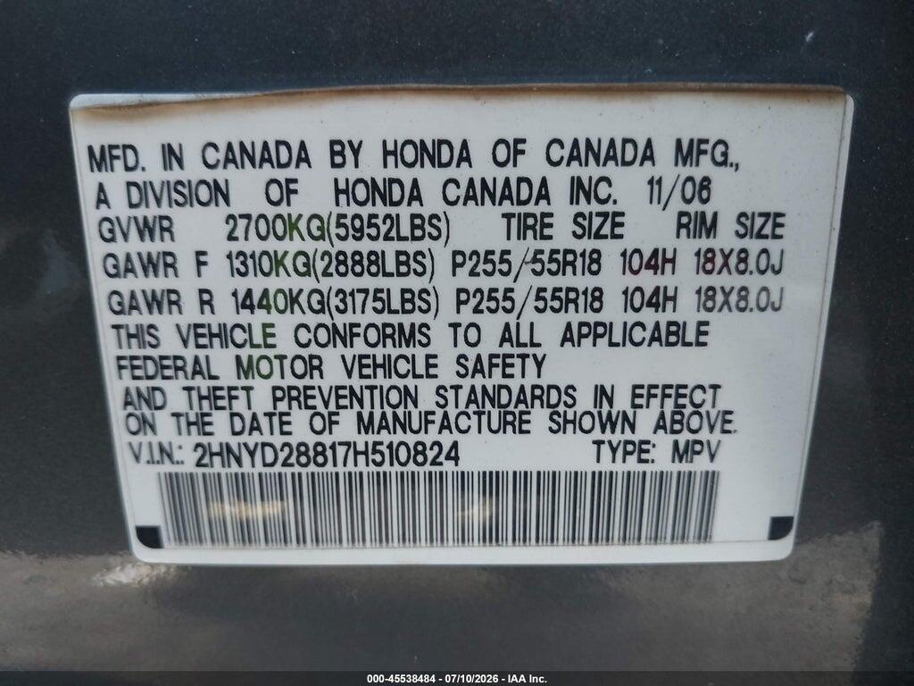 2HNYD28817H510824 2007 ACURA MDX photo no. 9