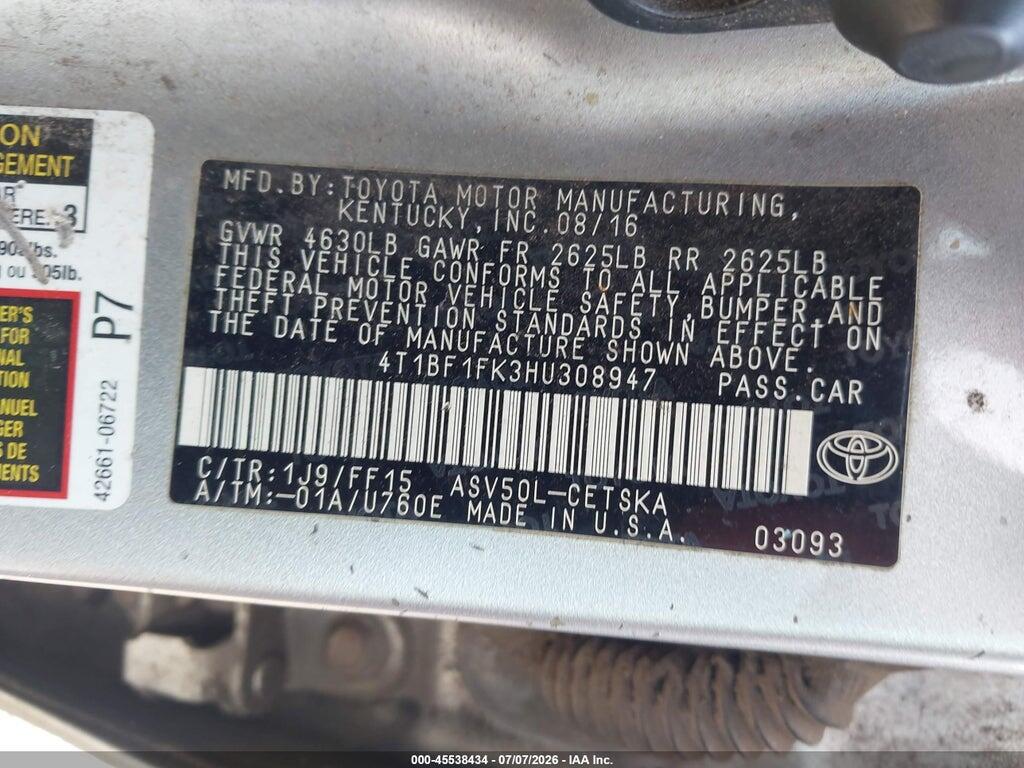 4T1BF1FK3HU308947 2017 TOYOTA CAMRY photo no. 9
