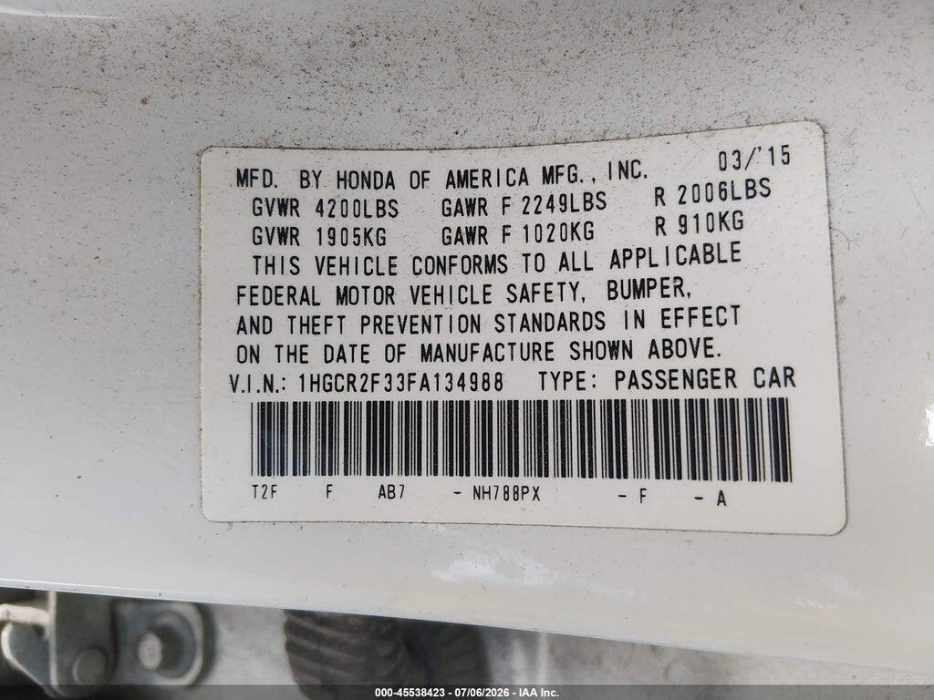 1HGCR2F33FA134988 2015 HONDA ACCORD photo no. 9