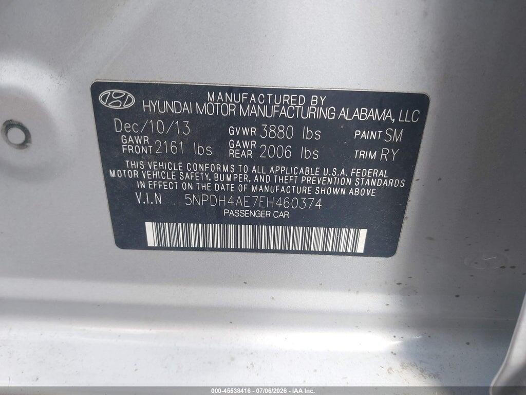 5NPDH4AE7EH460374 2014 HYUNDAI ELANTRA photo no. 9