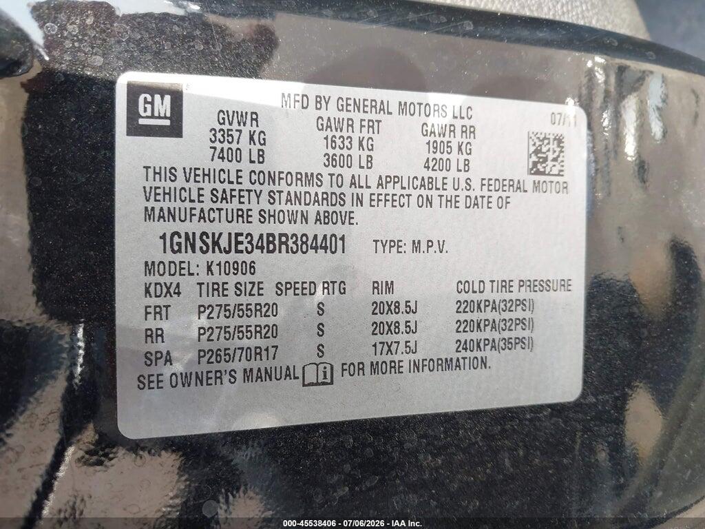 1GNSKJE34BR384401 2011 CHEVROLET SUBURBAN photo no. 9