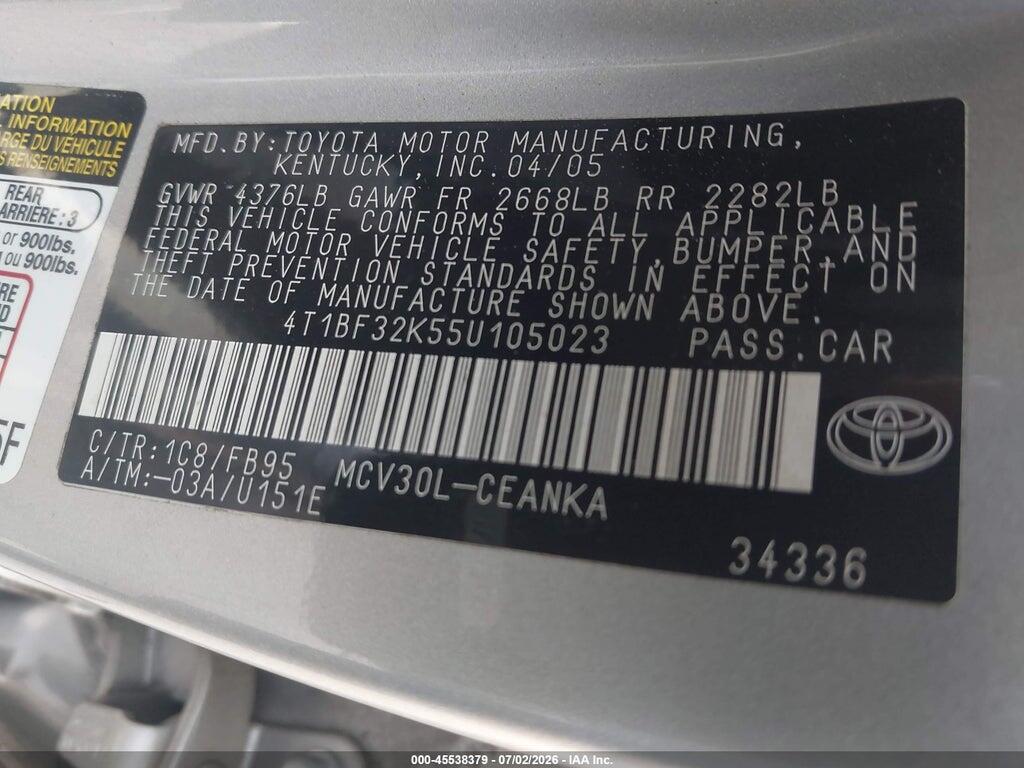 4T1BF32K55U105023 2005 TOYOTA CAMRY photo no. 9