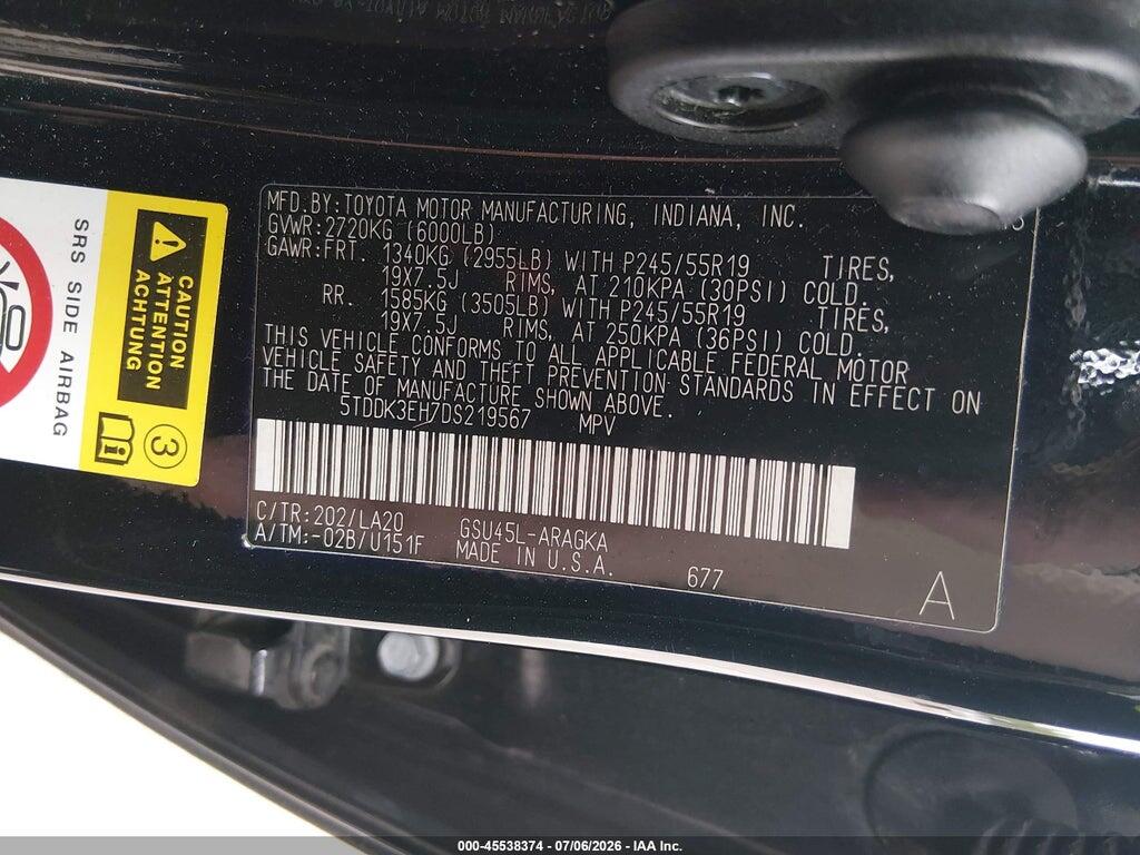 5TDDK3EH7DS219567 2013 TOYOTA HIGHLANDER photo no. 9