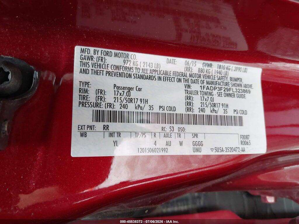 1FADP3F29FL323869 2015 FORD FOCUS photo no. 9