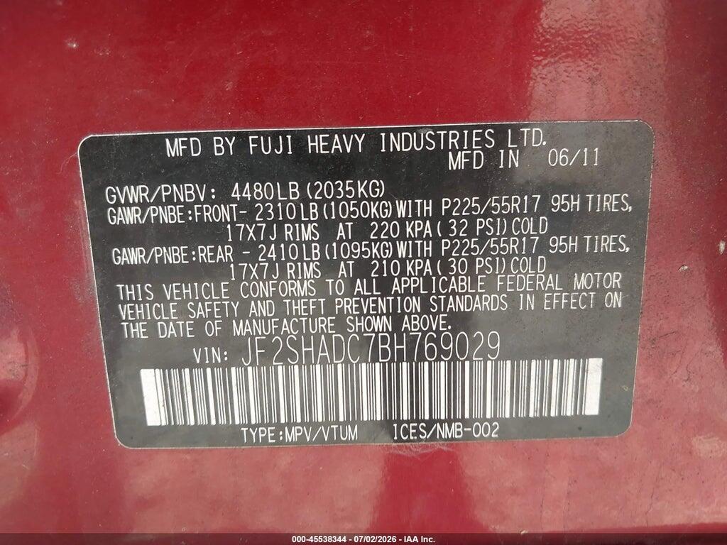 JF2SHADC7BH769029 2011 SUBARU FORESTER photo no. 9