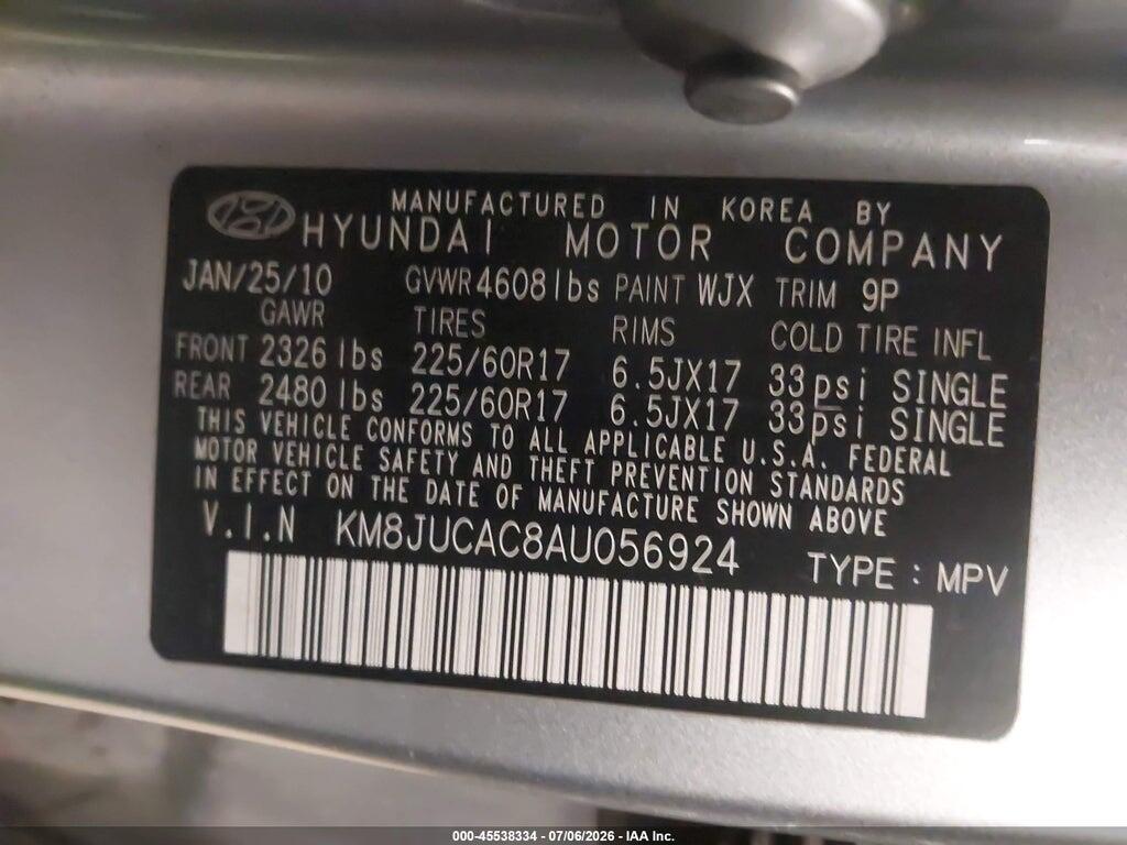 KM8JUCAC8AU056924 2010 HYUNDAI TUCSON photo no. 9
