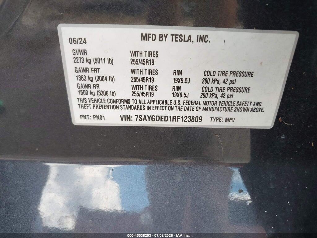7SAYGDED1RF123809 2024 TESLA MODEL Y photo no. 9