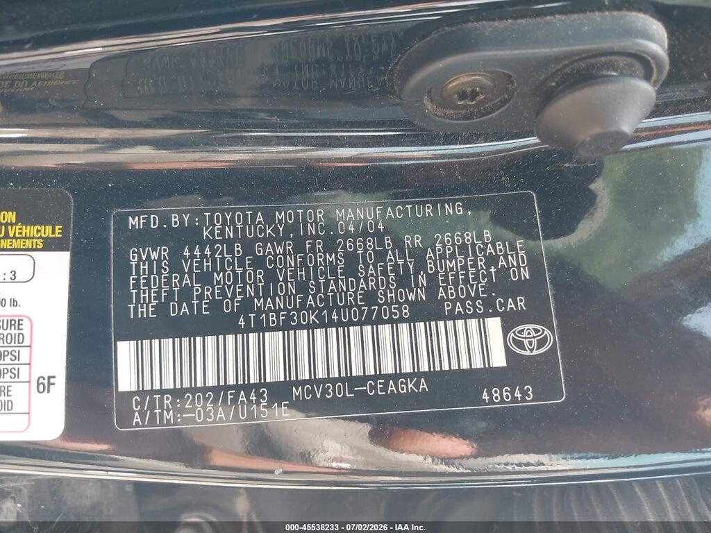 4T1BF30K14U077058 2004 TOYOTA CAMRY photo no. 9