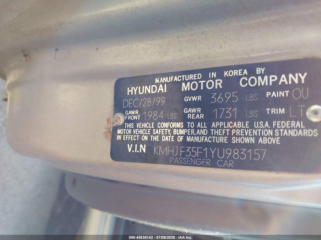 KMHJF35F1YU983157 2000 HYUNDAI ELANTRA photo no. 9