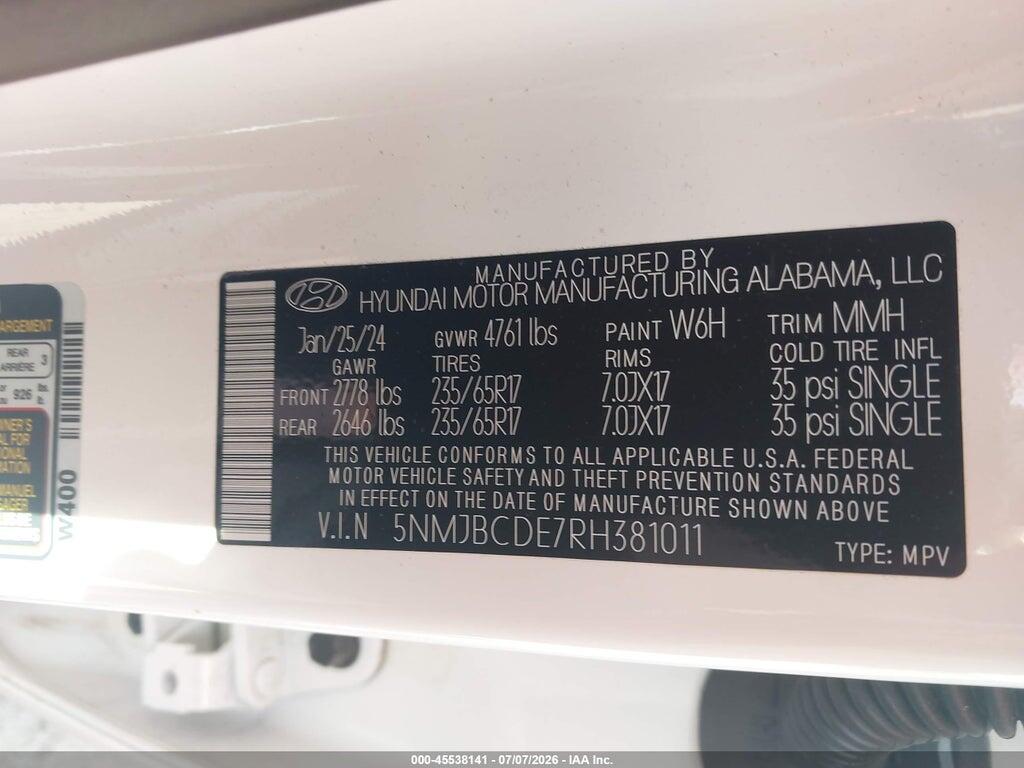 5NMJBCDE7RH381011 2024 HYUNDAI TUCSON photo no. 9