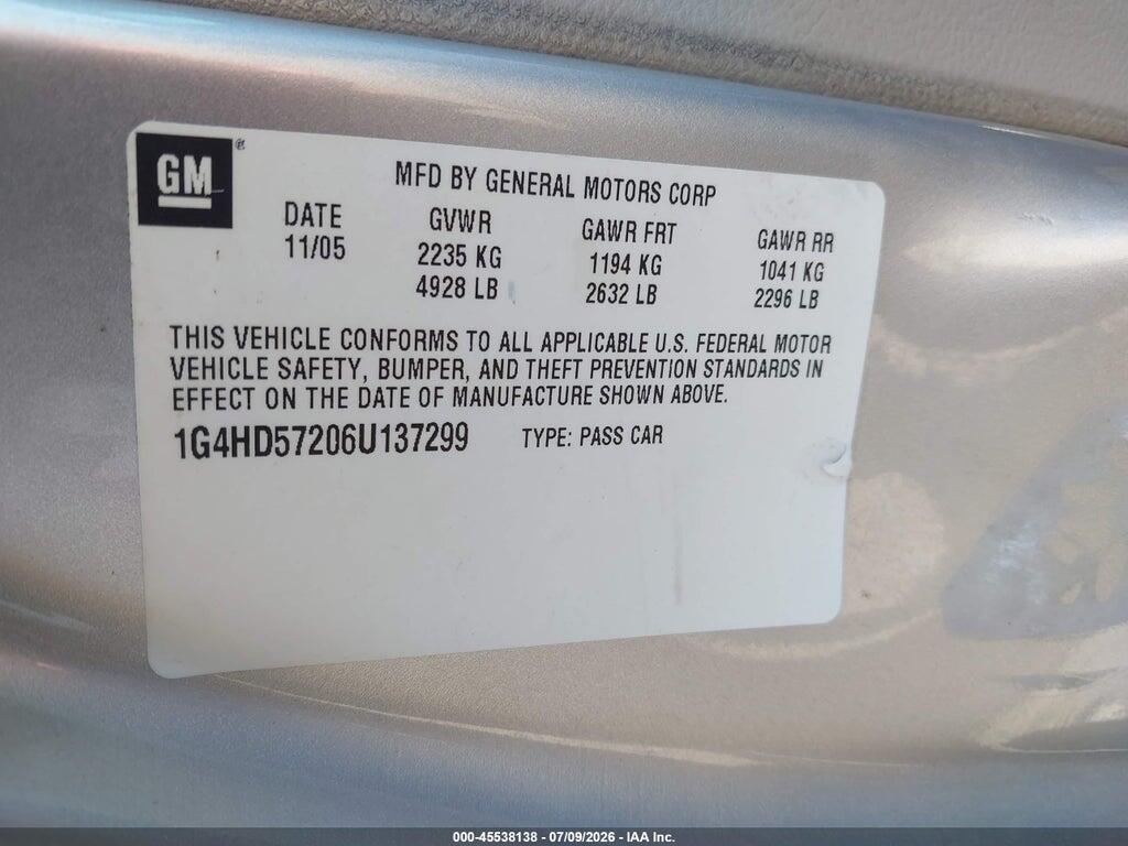 1G4HD57206U137299 2006 BUICK LUCERNE photo no. 9