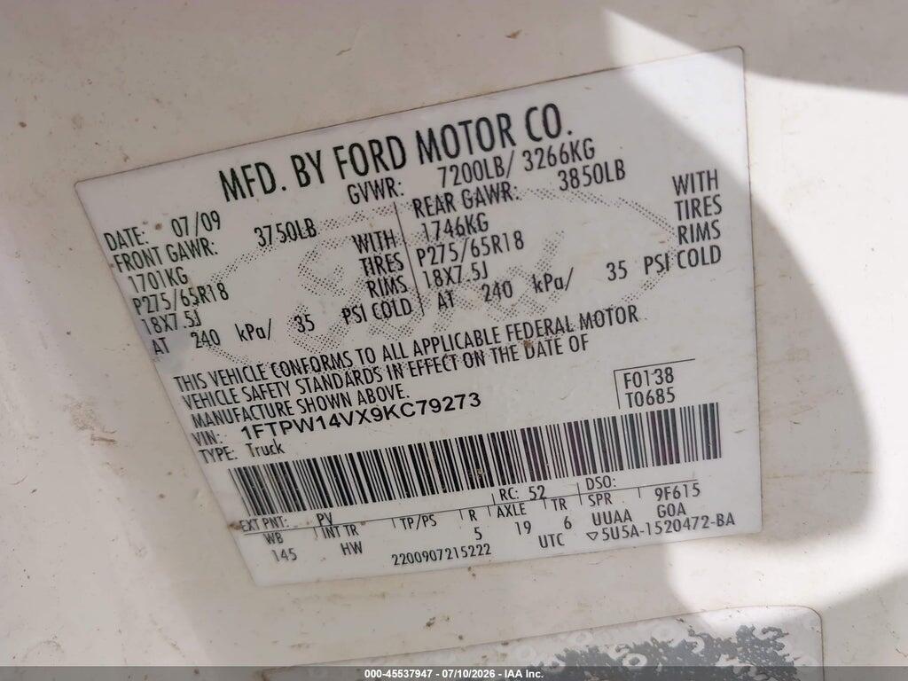 1FTPW14VX9KC79273 2009 FORD F-150 photo no. 9