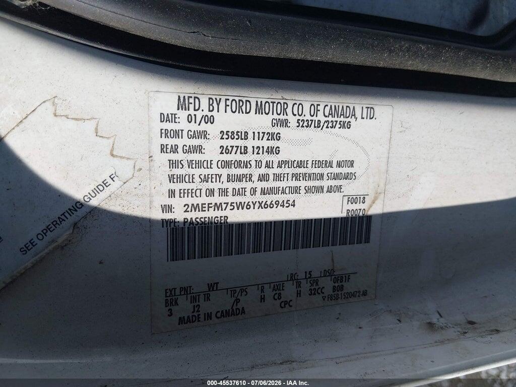 2MEFM75W6YX669454 2000 MERCURY GRAND MARQUIS photo no. 9