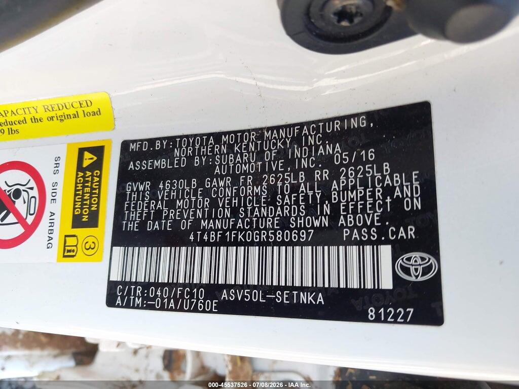 4T4BF1FK0GR580697 2016 TOYOTA CAMRY photo no. 9