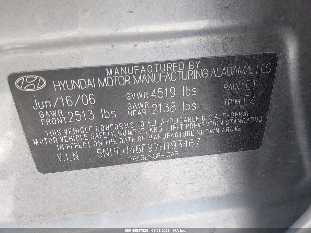 5NPEU46F97H193467 2007 HYUNDAI SONATA photo no. 9