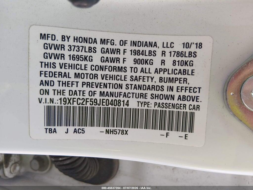 19XFC2F59JE040814 2018 HONDA CIVIC photo no. 9
