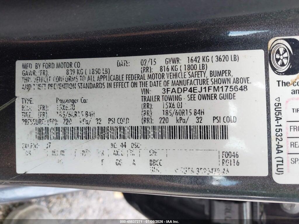 3FADP4EJ1FM175648 2015 FORD FIESTA photo no. 9