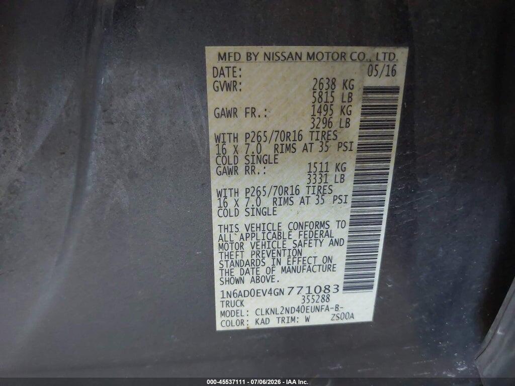 1N6AD0EV4GN771083 2016 NISSAN FRONTIER photo no. 9