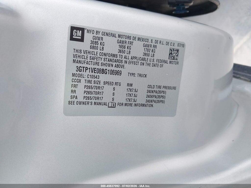 3GTP1VE08BG106969 2011 GMC SIERRA 1500 photo no. 9