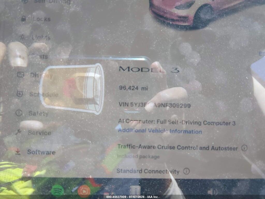 5YJ3E1EA9NF309299 2022 TESLA MODEL 3 photo no. 7