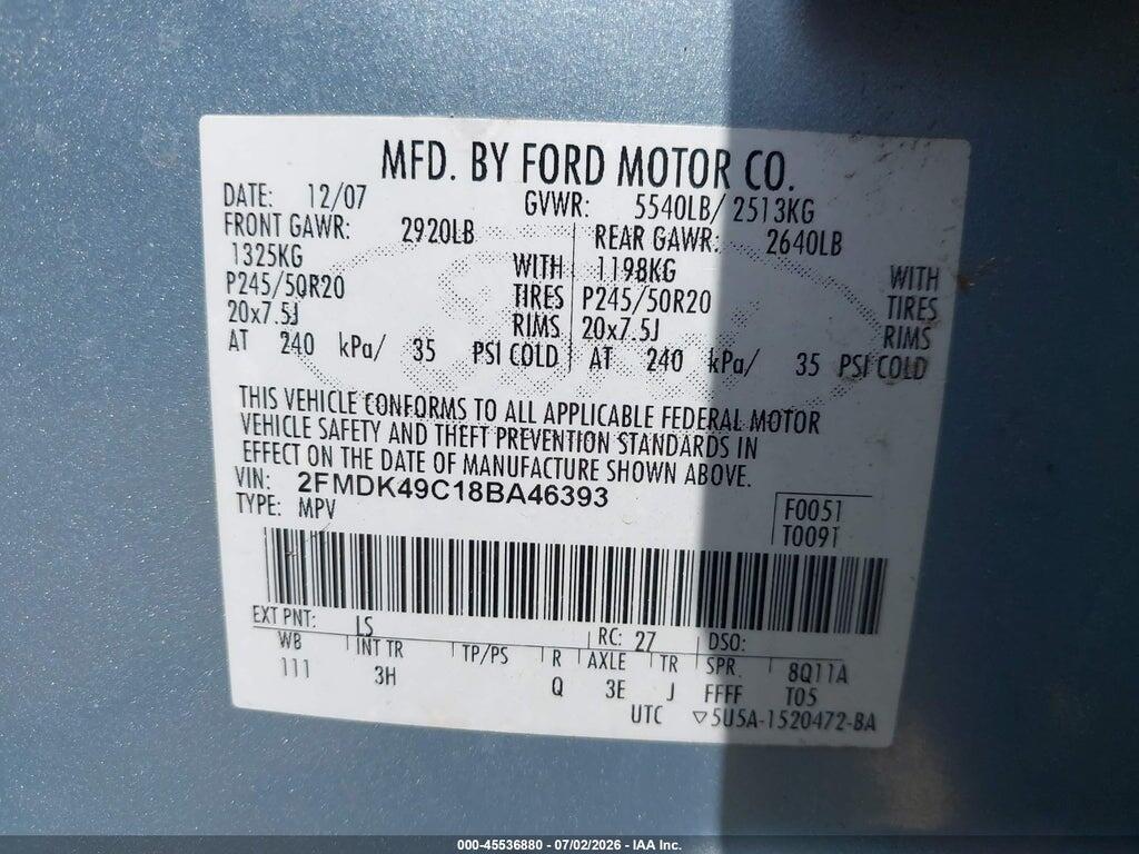 2FMDK49C18BA46393 2008 FORD EDGE photo no. 9