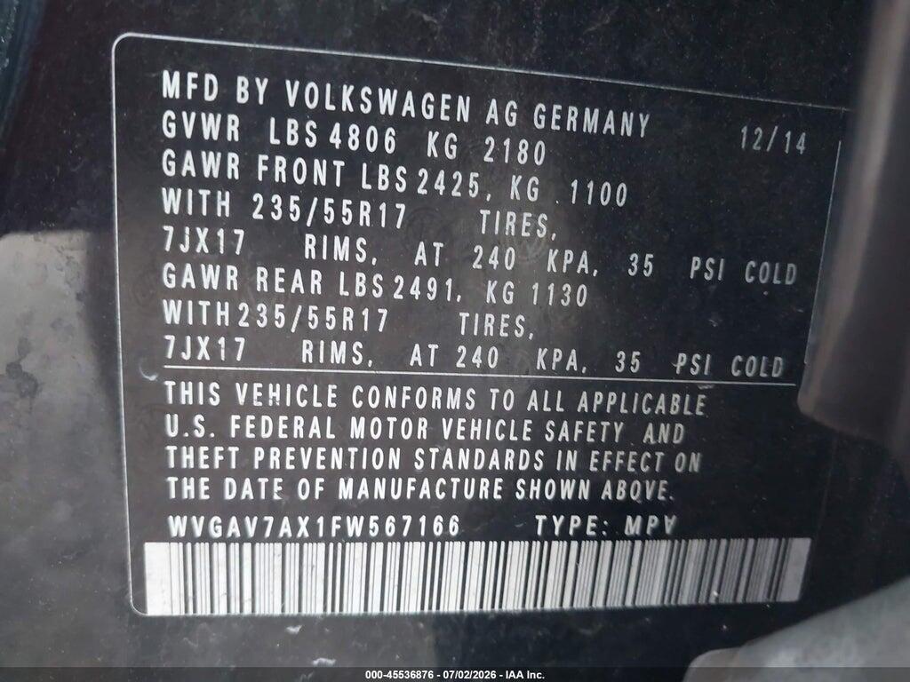 WVGAV7AX1FW567166 2015 VOLKSWAGEN TIGUAN photo no. 9