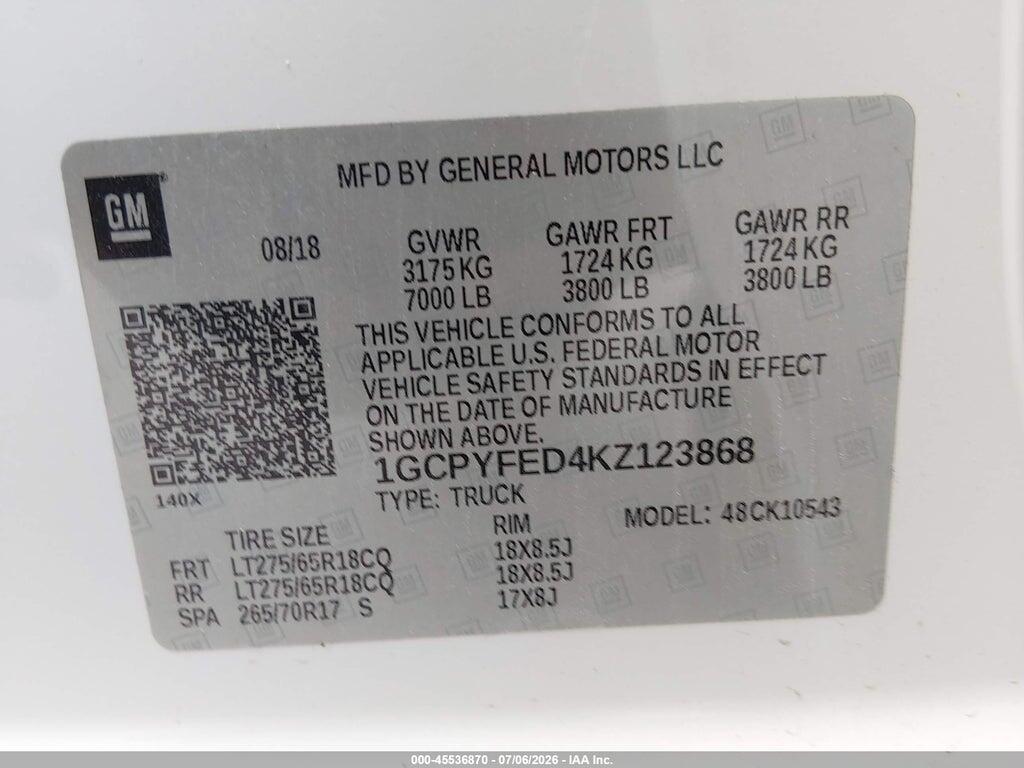 1GCPYFED4KZ123868 2019 CHEVROLET SILVERADO 1500 photo no. 9