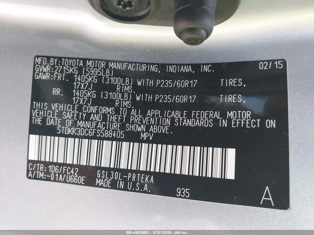 5TDKK3DC6FS588405 2015 TOYOTA SIENNA photo no. 9