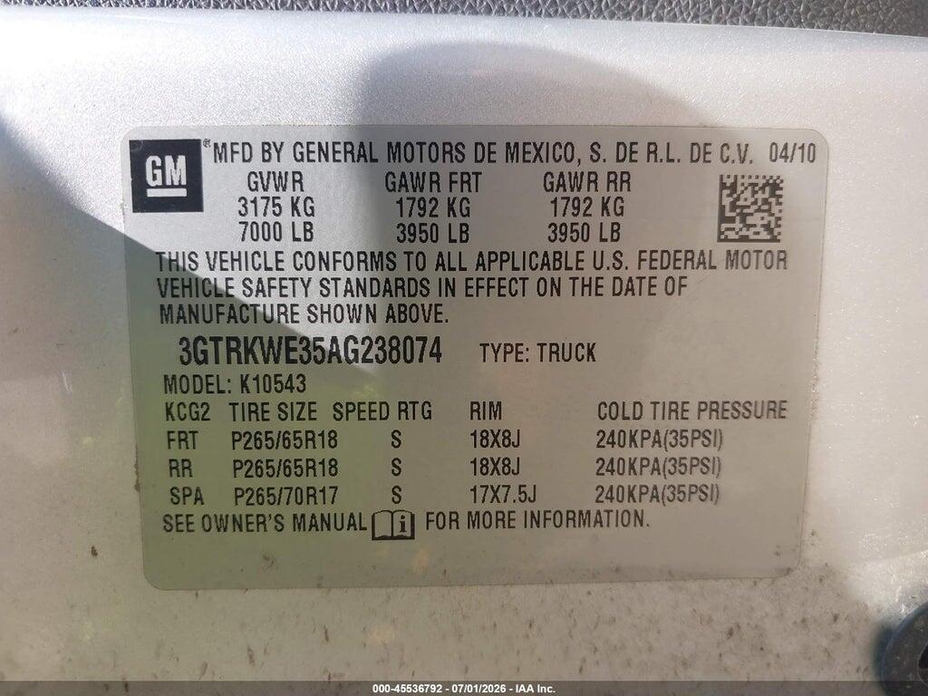 3GTRKWE35AG238074 2010 GMC SIERRA 1500 photo no. 9