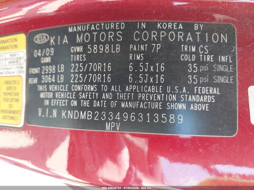 KNDMB233496313589 2009 KIA SEDONA photo no. 9