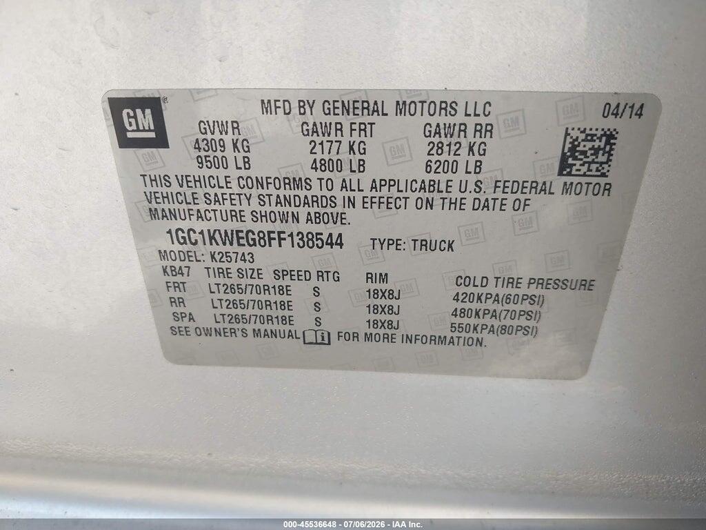 1GC1KWEG8FF138544 2015 CHEVROLET SILVERADO 2500HD photo no. 9