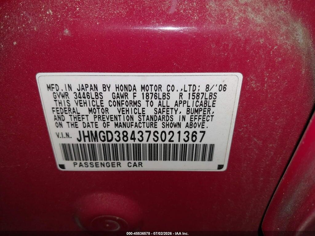 JHMGD38437S021367 2007 HONDA FIT photo no. 9