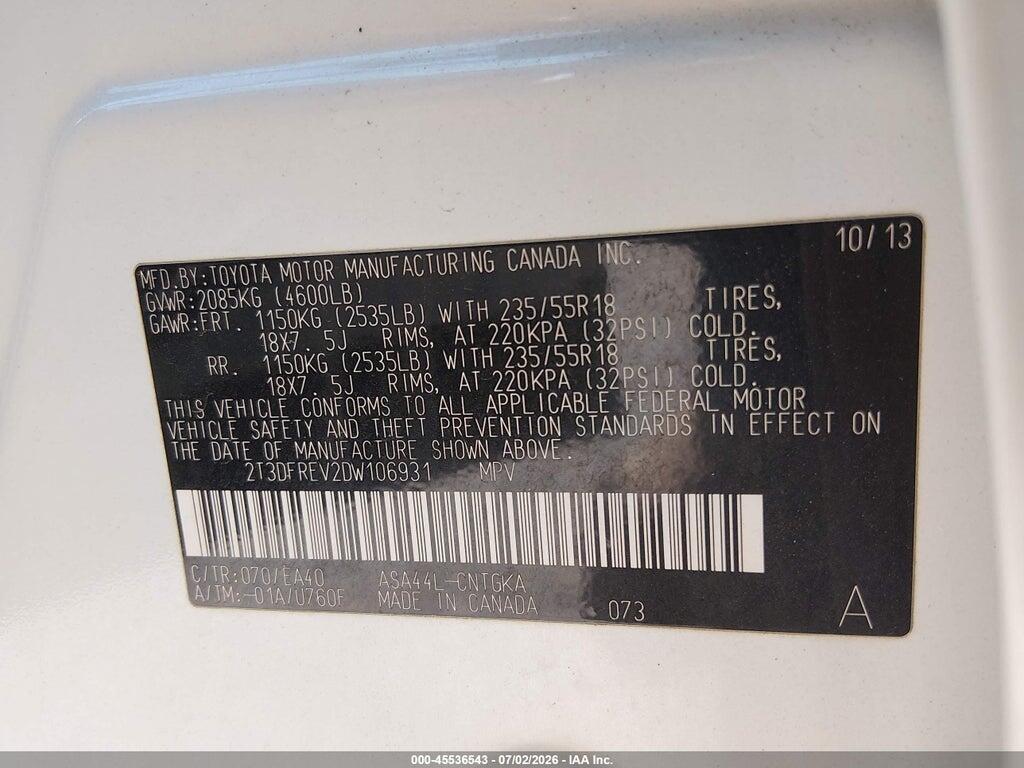 2T3DFREV2DW106931 2013 TOYOTA RAV4 photo no. 9