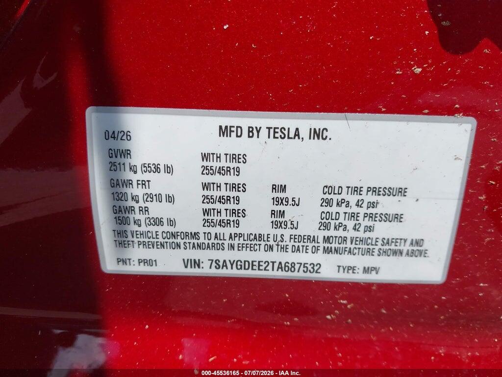 7SAYGDEE2TA687532 2026 TESLA MODEL Y photo no. 9