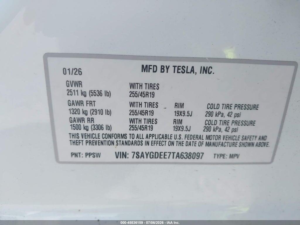 7SAYGDEE7TA638097 2026 TESLA MODEL Y photo no. 9