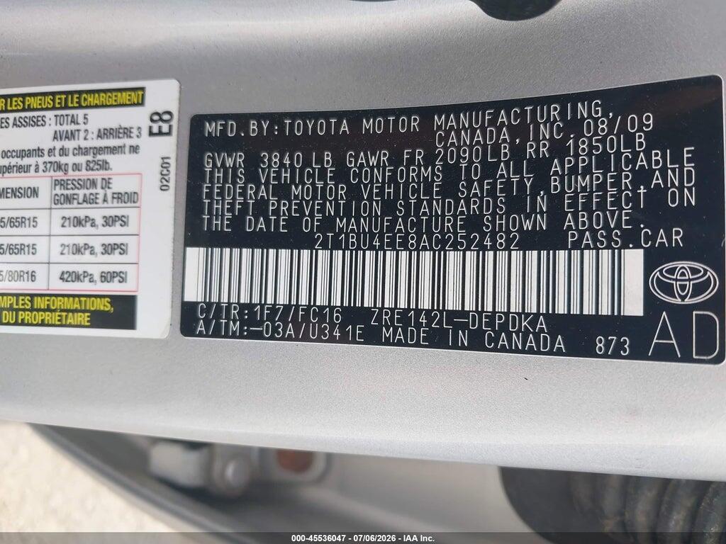 2T1BU4EE8AC252482 2010 TOYOTA COROLLA photo no. 9