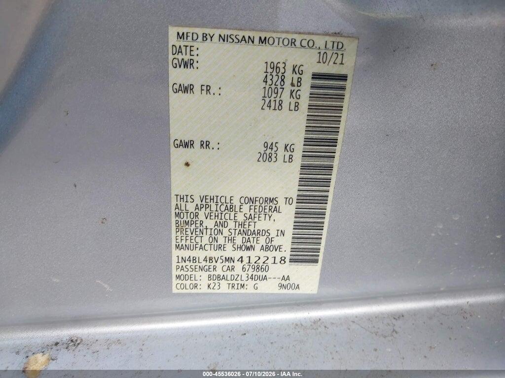 1N4BL4BV5MN412218 2021 NISSAN ALTIMA photo no. 9