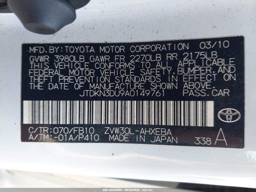 JTDKN3DU9A0149761 2010 TOYOTA PRIUS photo no. 9