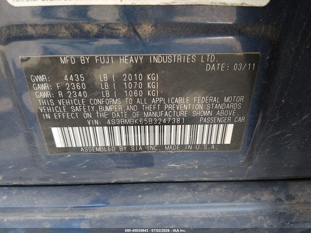4S3BMBK65B3247381 2011 SUBARU LEGACY photo no. 9
