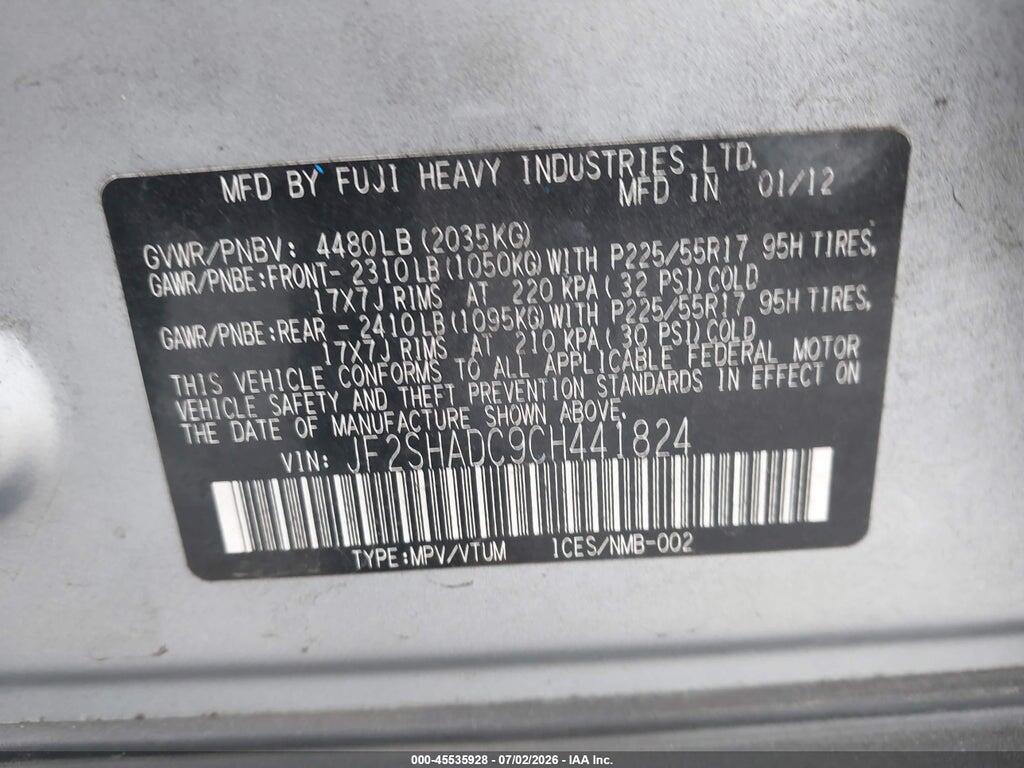 JF2SHADC9CH441824 2012 SUBARU FORESTER photo no. 9