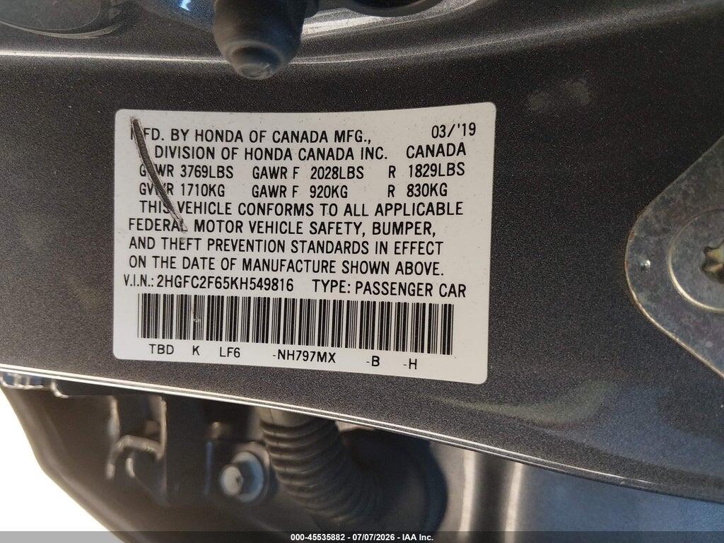 2HGFC2F65KH549816 2019 HONDA CIVIC photo no. 9