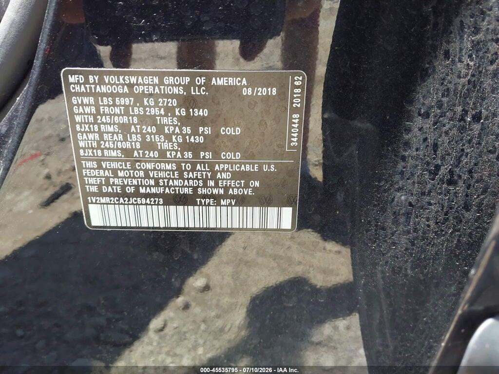 1V2MR2CA2JC594273 2018 VOLKSWAGEN ATLAS photo no. 9