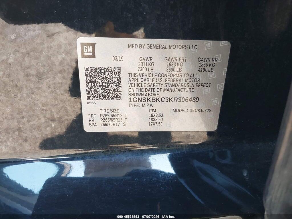 1GNSKBKC3KR306489 2019 CHEVROLET TAHOE photo no. 9