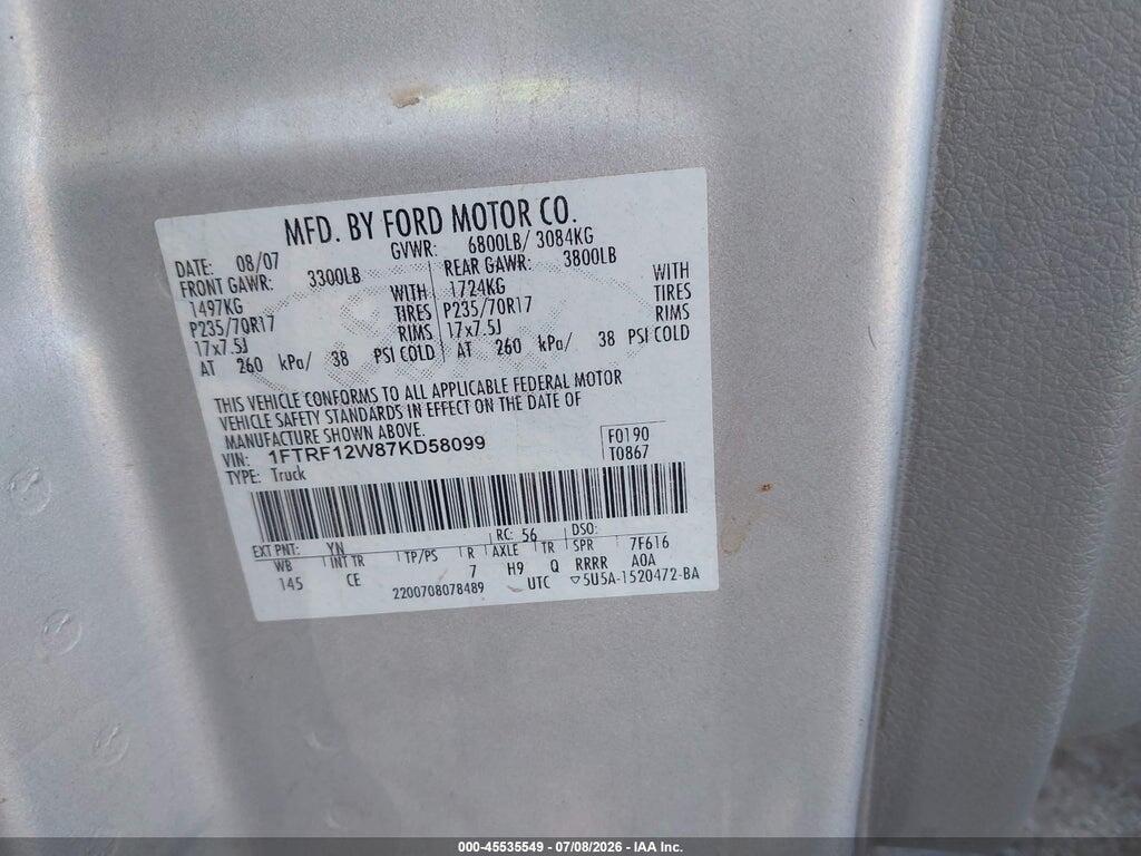 1FTRF12W87KD58099 2007 FORD F-150 photo no. 9