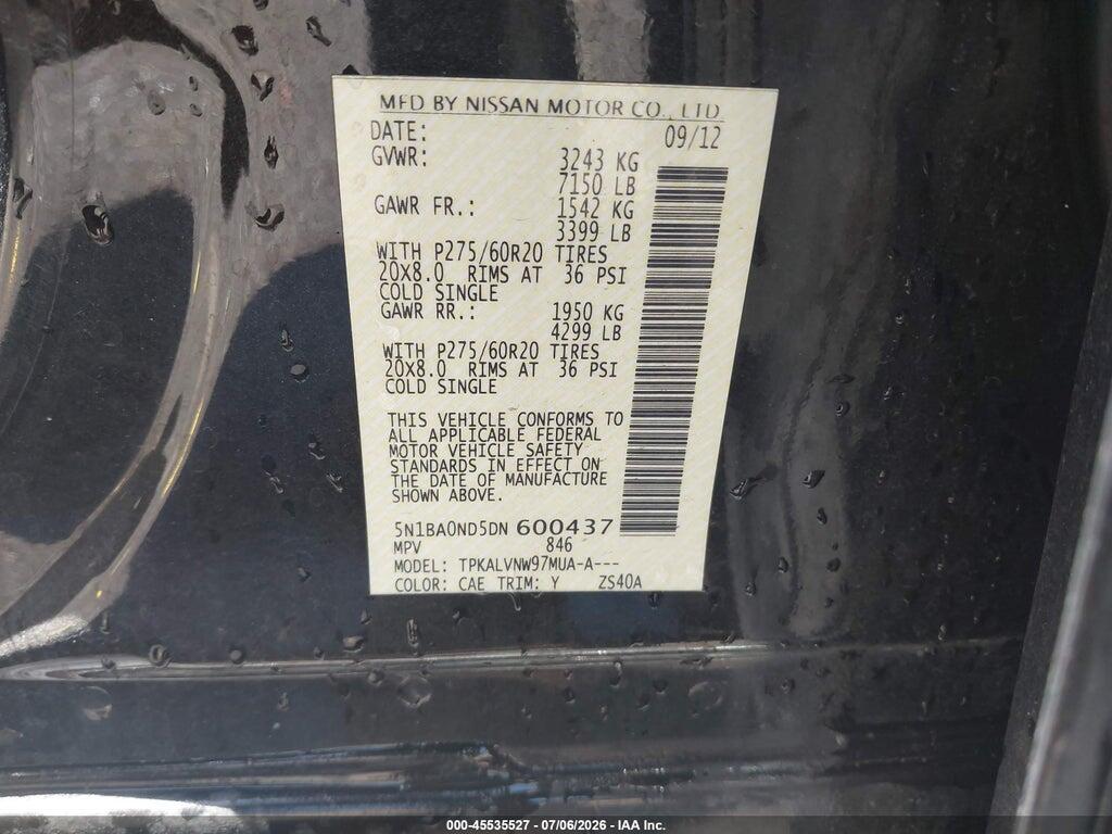 5N1BA0ND5DN600437 2013 NISSAN ARMADA photo no. 9