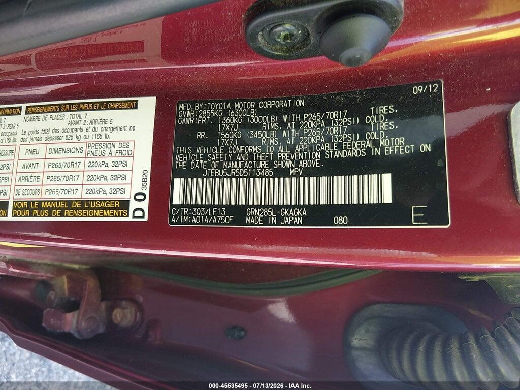 JTEBU5JR5D5113485 2013 TOYOTA 4RUNNER photo no. 9