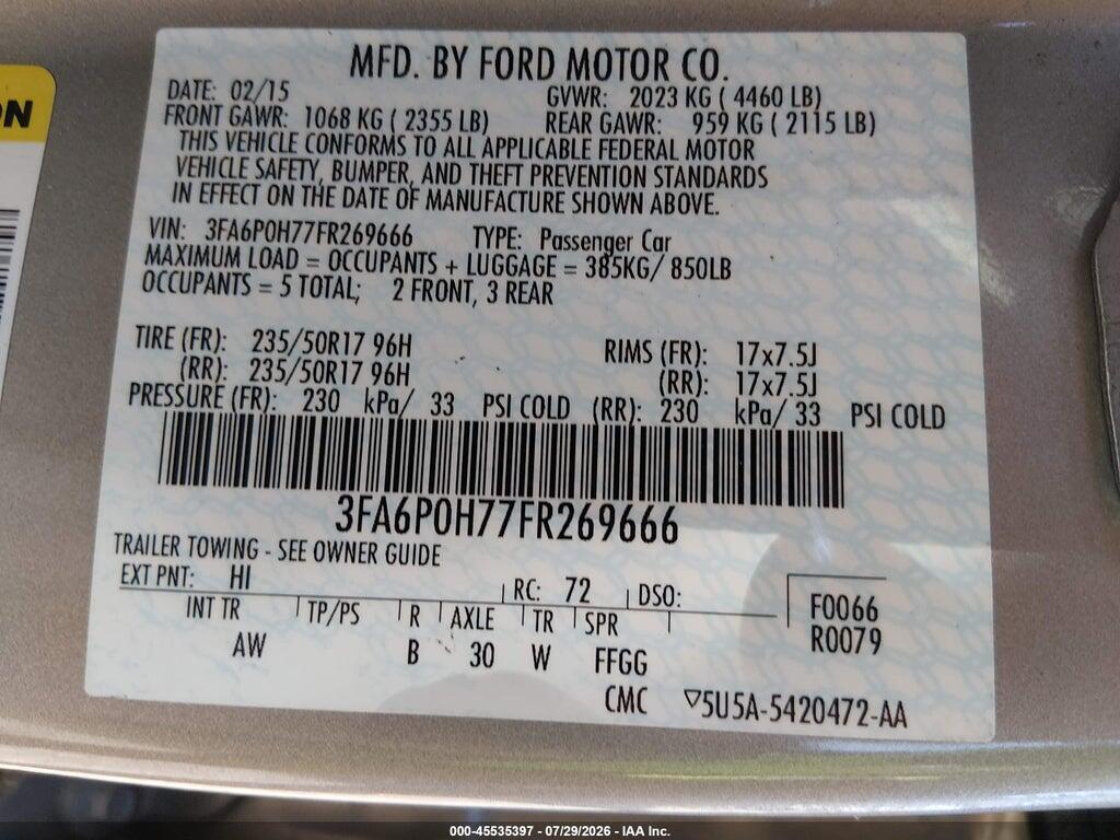 3FA6P0H77FR269666 2015 FORD FUSION photo no. 9