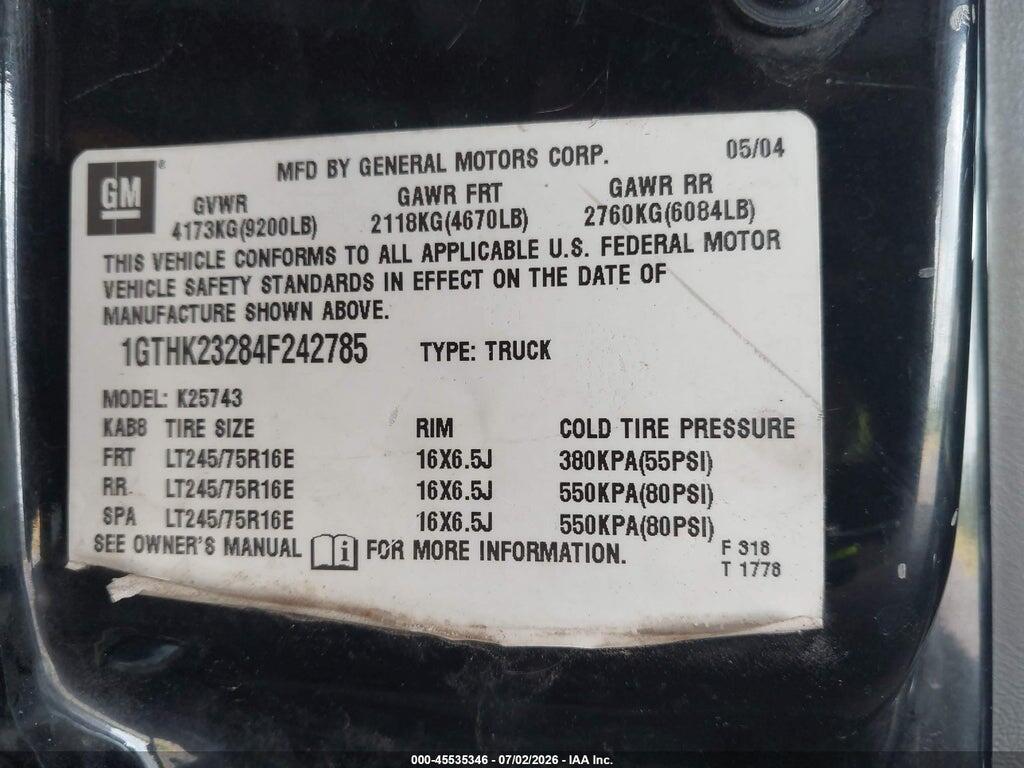 1GTHK23284F242785 2004 GMC SIERRA 2500HD photo no. 9